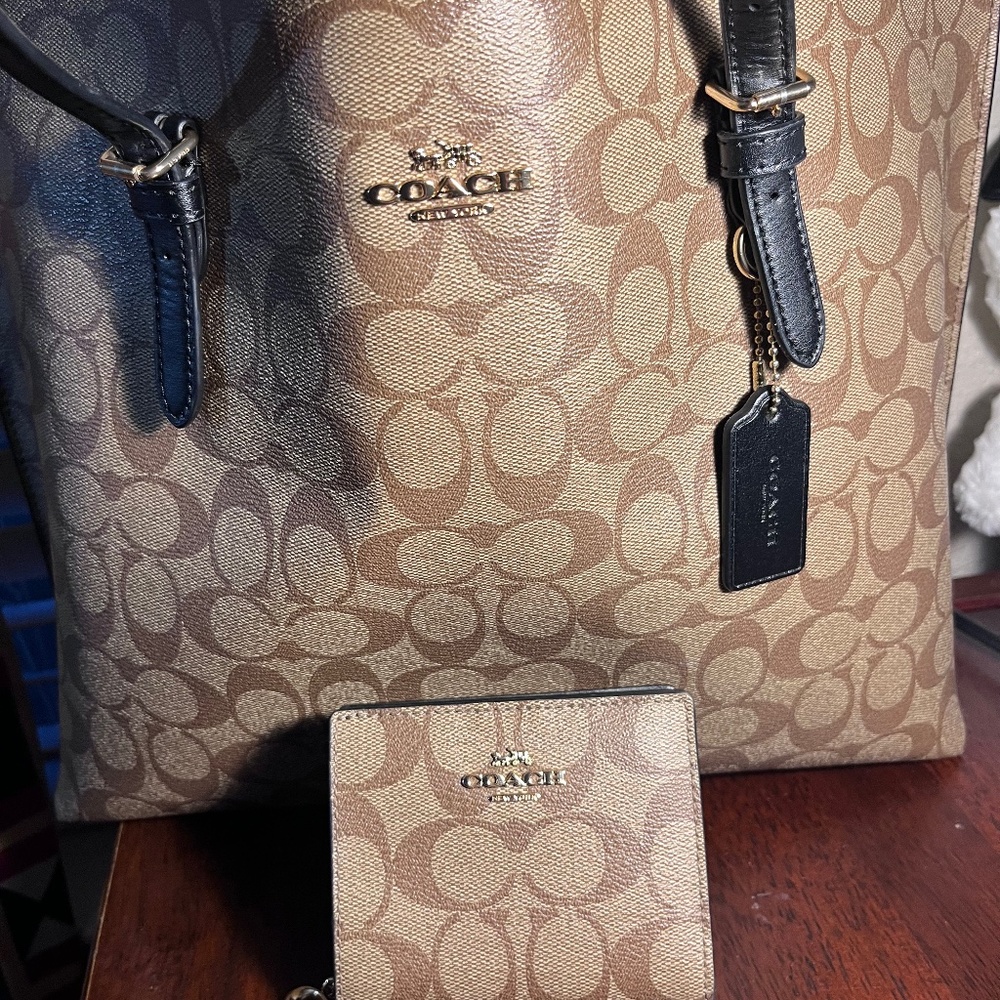Coach Tan/Brown  Signature Tote AND Wallet
